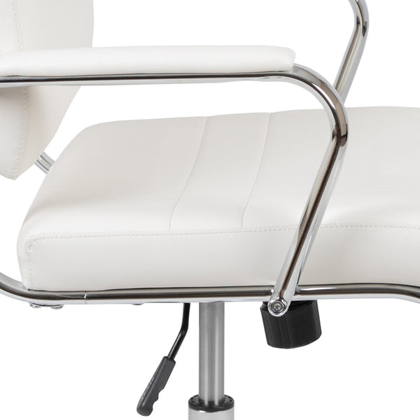 English Elm Hansel Mid-Back White LeatherSoft Executive Swivel Chair - Ergonomic, Stylish, and Durable Comfort BT-20595M-2-WH-GG