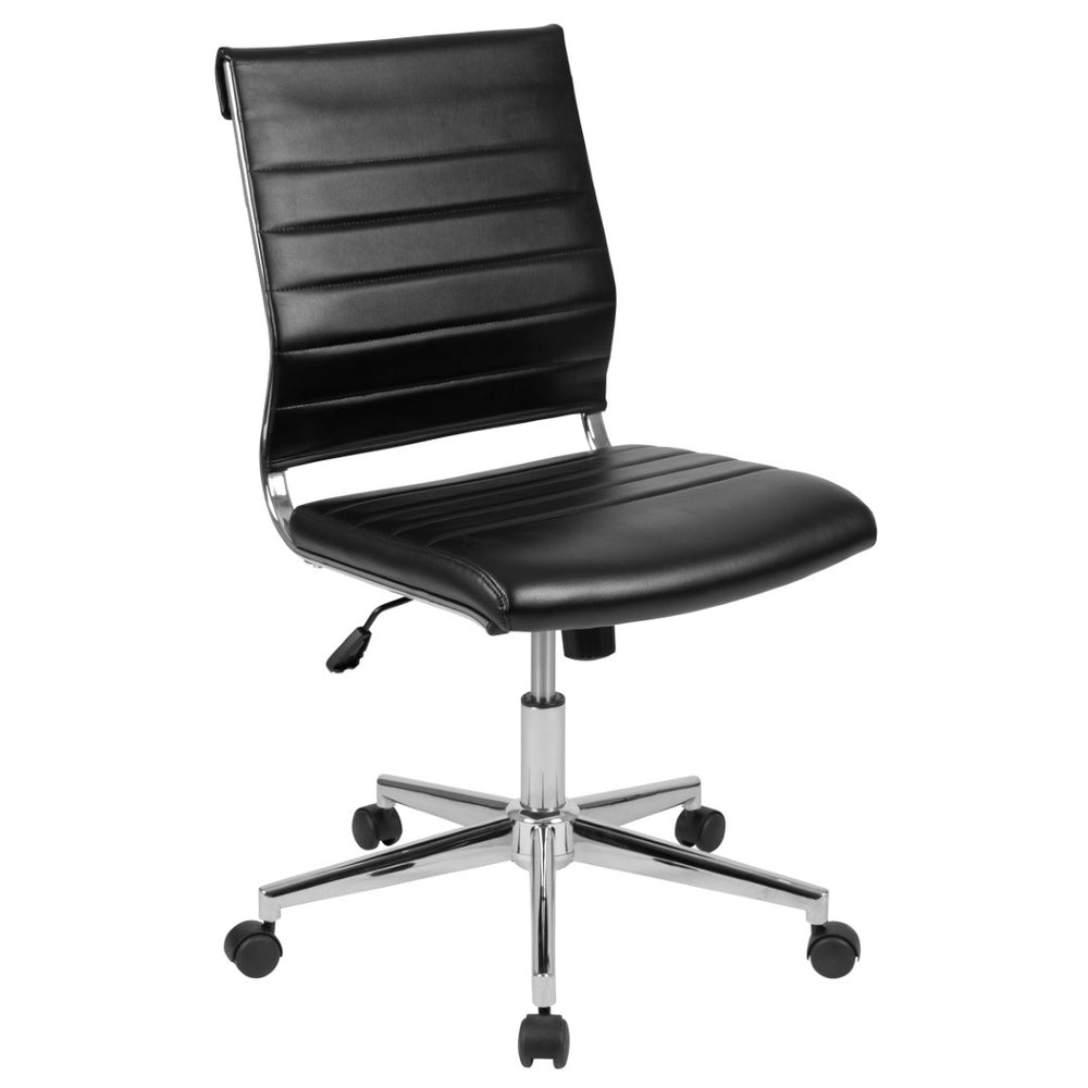 English Elm Hansel Contemporary Ribbed Executive Swivel Chair - Sleek Armless Design for Modern Workspaces Black BT-20595M-NA-BK-GG