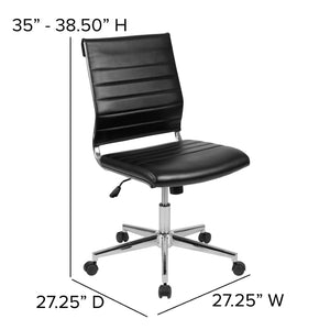 English Elm Hansel Contemporary Ribbed Executive Swivel Chair - Sleek Armless Design for Modern Workspaces Black BT-20595M-NA-BK-GG