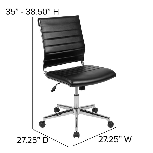 English Elm Hansel Contemporary Ribbed Executive Swivel Chair - Sleek Armless Design for Modern Workspaces Black BT-20595M-NA-BK-GG