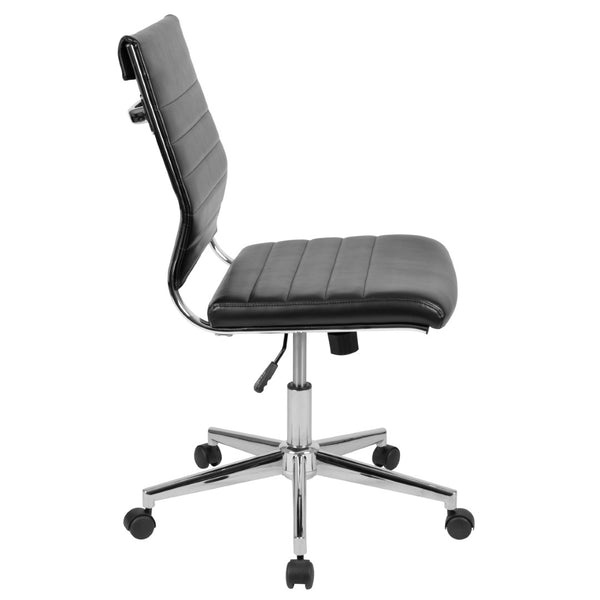 English Elm Hansel Contemporary Ribbed Executive Swivel Chair - Sleek Armless Design for Modern Workspaces Black BT-20595M-NA-BK-GG