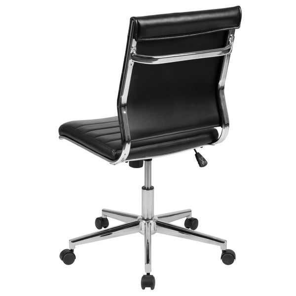 English Elm Hansel Contemporary Ribbed Executive Swivel Chair - Sleek Armless Design for Modern Workspaces Black BT-20595M-NA-BK-GG