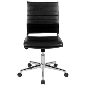 English Elm Hansel Contemporary Ribbed Executive Swivel Chair - Sleek Armless Design for Modern Workspaces Black BT-20595M-NA-BK-GG