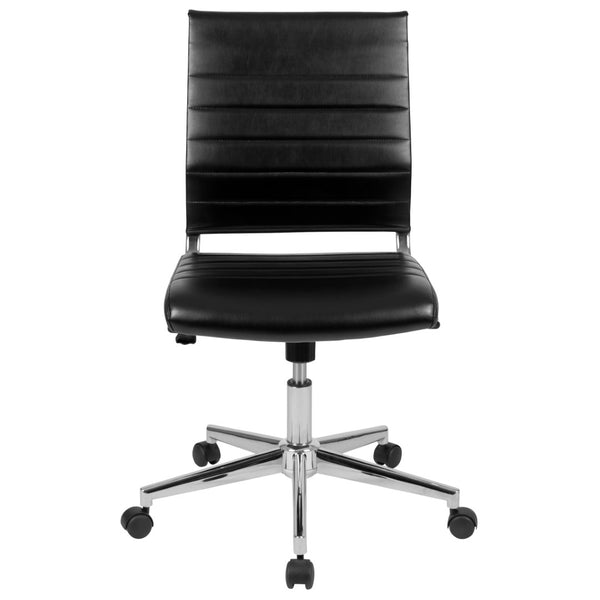 English Elm Hansel Contemporary Ribbed Executive Swivel Chair - Sleek Armless Design for Modern Workspaces Black BT-20595M-NA-BK-GG