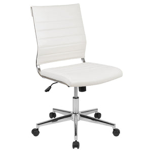 English Elm Hansel Contemporary Ribbed Executive Swivel Chair - Sleek Armless Design for Modern Workspaces White BT-20595M-NA-WH-GG
