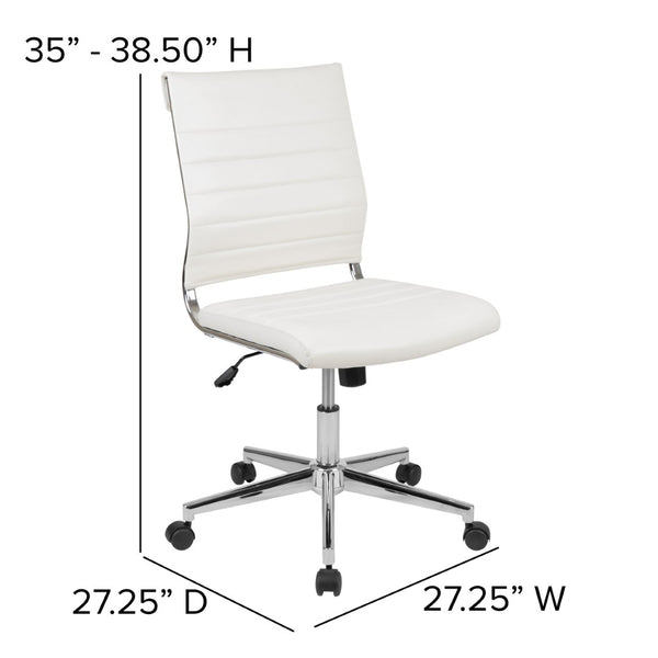 English Elm Hansel Contemporary Ribbed Executive Swivel Chair - Sleek Armless Design for Modern Workspaces White BT-20595M-NA-WH-GG