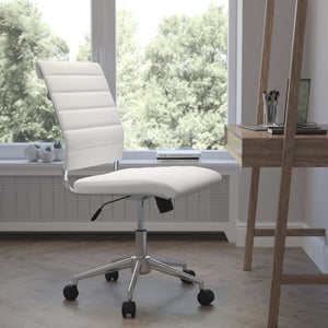 English Elm Hansel Contemporary Ribbed Executive Swivel Chair - Sleek Armless Design for Modern Workspaces White BT-20595M-NA-WH-GG