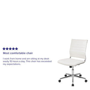 English Elm Hansel Contemporary Ribbed Executive Swivel Chair - Sleek Armless Design for Modern Workspaces White BT-20595M-NA-WH-GG