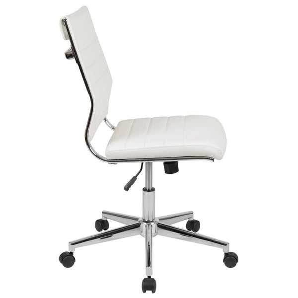 English Elm Hansel Contemporary Ribbed Executive Swivel Chair - Sleek Armless Design for Modern Workspaces White BT-20595M-NA-WH-GG