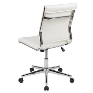 English Elm Hansel Contemporary Ribbed Executive Swivel Chair - Sleek Armless Design for Modern Workspaces White BT-20595M-NA-WH-GG