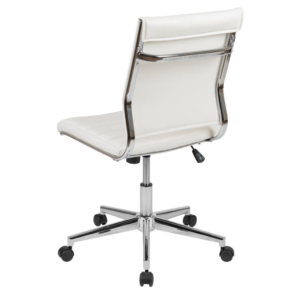 English Elm Hansel Contemporary Ribbed Executive Swivel Chair - Sleek Armless Design for Modern Workspaces White BT-20595M-NA-WH-GG