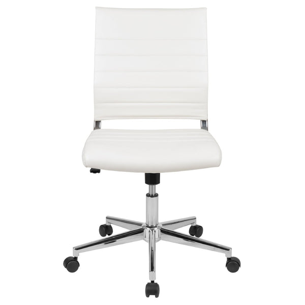 English Elm Hansel Contemporary Ribbed Executive Swivel Chair - Sleek Armless Design for Modern Workspaces White BT-20595M-NA-WH-GG