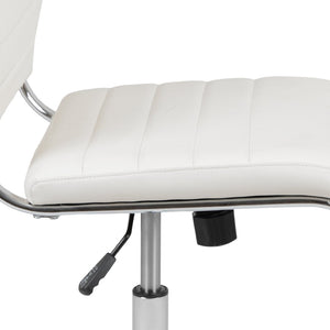 English Elm Hansel Contemporary Ribbed Executive Swivel Chair - Sleek Armless Design for Modern Workspaces White BT-20595M-NA-WH-GG