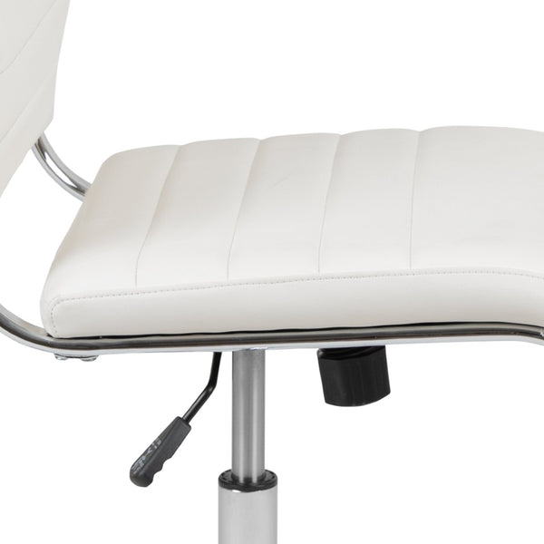 English Elm Hansel Contemporary Ribbed Executive Swivel Chair - Sleek Armless Design for Modern Workspaces White BT-20595M-NA-WH-GG