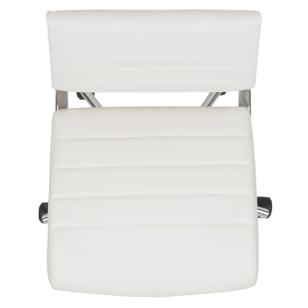 English Elm Hansel Contemporary Ribbed Executive Swivel Chair - Sleek Armless Design for Modern Workspaces White BT-20595M-NA-WH-GG