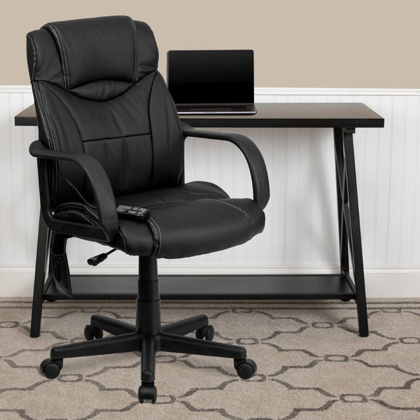 English Elm Laverne Mid-Back Ergonomic Office Chair with Massage, LeatherSoft Upholstery, and 360° Swivel Mobility BT-2690P-GG