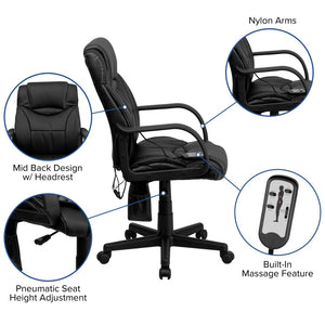English Elm Laverne Mid-Back Ergonomic Office Chair with Massage, LeatherSoft Upholstery, and 360° Swivel Mobility BT-2690P-GG