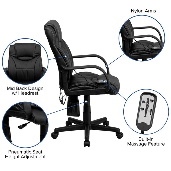 English Elm Laverne Mid-Back Ergonomic Office Chair with Massage, LeatherSoft Upholstery, and 360° Swivel Mobility BT-2690P-GG