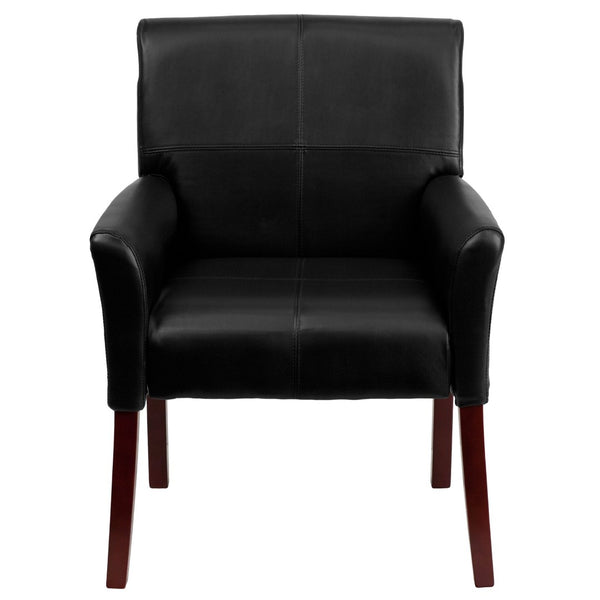 English Elm Taylor LeatherSoft Executive Side Reception Chair with Mahogany Legs for Stylish Comfort & Durability Black BT-353-BK-LEA-GG