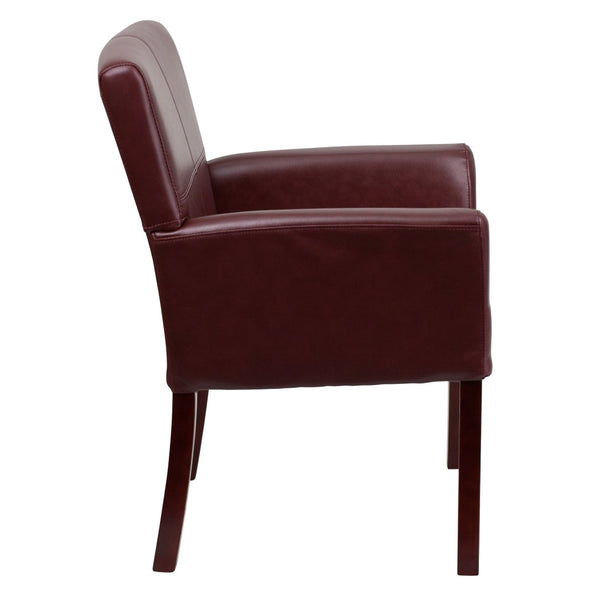 English Elm Taylor LeatherSoft Executive Side Reception Chair with Mahogany Legs for Stylish Comfort & Durability Burgundy BT-353-BURG-GG