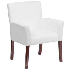 English Elm Taylor LeatherSoft Executive Side Reception Chair with Mahogany Legs for Stylish Comfort & Durability White BT-353-WH-GG