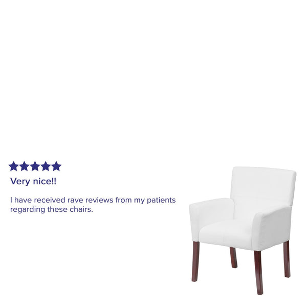 English Elm Taylor LeatherSoft Executive Side Reception Chair with Mahogany Legs for Stylish Comfort & Durability White BT-353-WH-GG