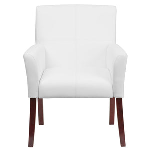 English Elm Taylor LeatherSoft Executive Side Reception Chair with Mahogany Legs for Stylish Comfort & Durability White BT-353-WH-GG