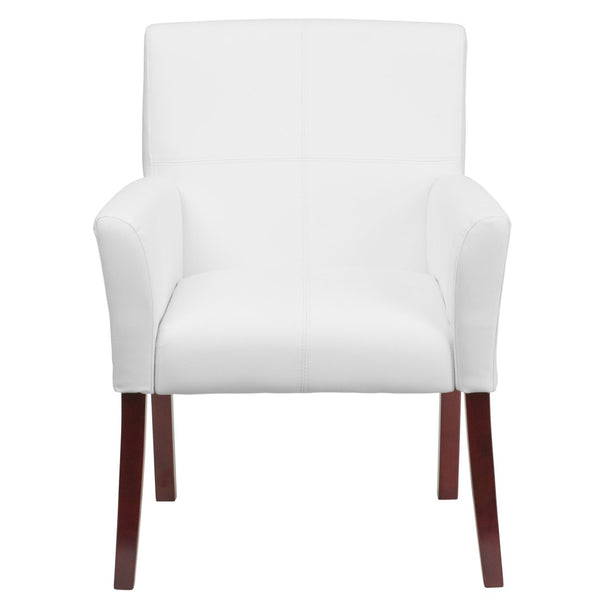 English Elm Taylor LeatherSoft Executive Side Reception Chair with Mahogany Legs for Stylish Comfort & Durability White BT-353-WH-GG