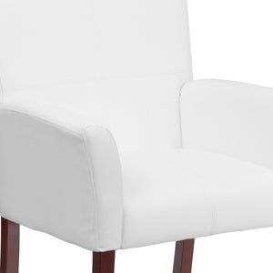English Elm Taylor LeatherSoft Executive Side Reception Chair with Mahogany Legs for Stylish Comfort & Durability White BT-353-WH-GG