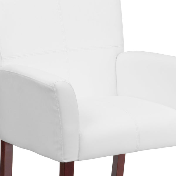 English Elm Taylor LeatherSoft Executive Side Reception Chair with Mahogany Legs for Stylish Comfort & Durability White BT-353-WH-GG
