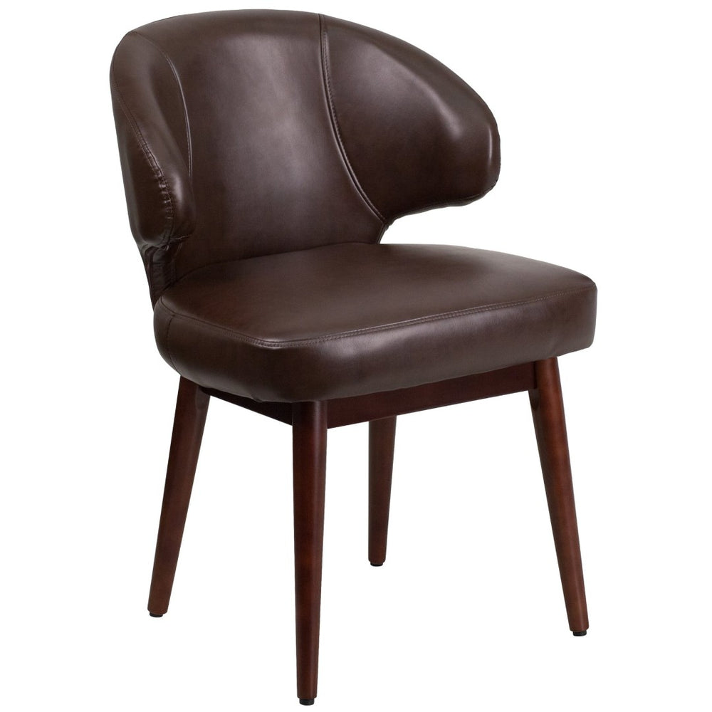 English Elm Comfort Brown LeatherSoft Side Reception Chair with Walnut Legs - Stylish, Durable, and Versatile! BT-4-BN-GG