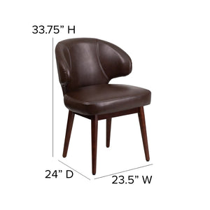 English Elm Comfort Brown LeatherSoft Side Reception Chair with Walnut Legs - Stylish, Durable, and Versatile! BT-4-BN-GG