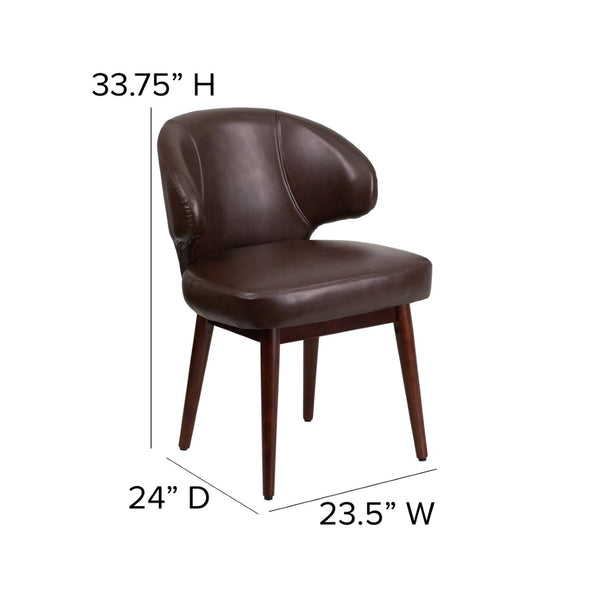 English Elm Comfort Brown LeatherSoft Side Reception Chair with Walnut Legs - Stylish, Durable, and Versatile! BT-4-BN-GG