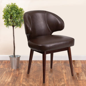 English Elm Comfort Brown LeatherSoft Side Reception Chair with Walnut Legs - Stylish, Durable, and Versatile! BT-4-BN-GG