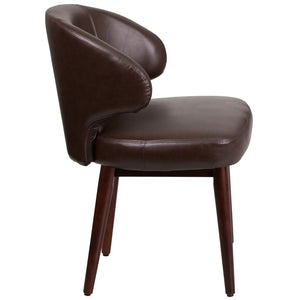 English Elm Comfort Brown LeatherSoft Side Reception Chair with Walnut Legs - Stylish, Durable, and Versatile! BT-4-BN-GG