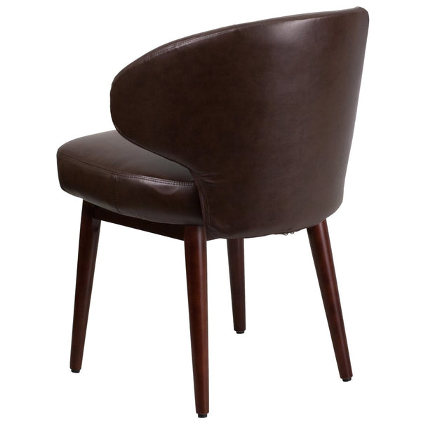 English Elm Comfort Brown LeatherSoft Side Reception Chair with Walnut Legs - Stylish, Durable, and Versatile! BT-4-BN-GG
