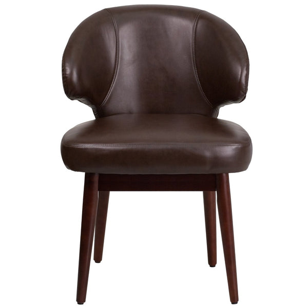 English Elm Comfort Brown LeatherSoft Side Reception Chair with Walnut Legs - Stylish, Durable, and Versatile! BT-4-BN-GG