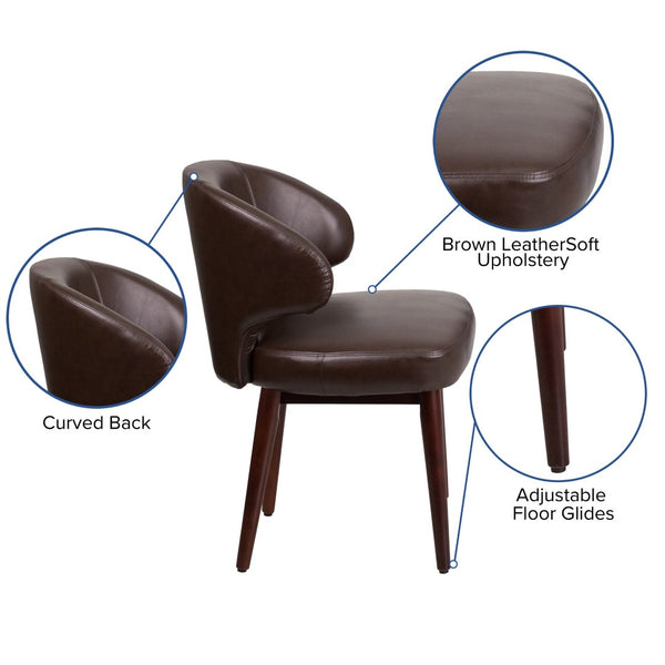 English Elm Comfort Brown LeatherSoft Side Reception Chair with Walnut Legs - Stylish, Durable, and Versatile! BT-4-BN-GG