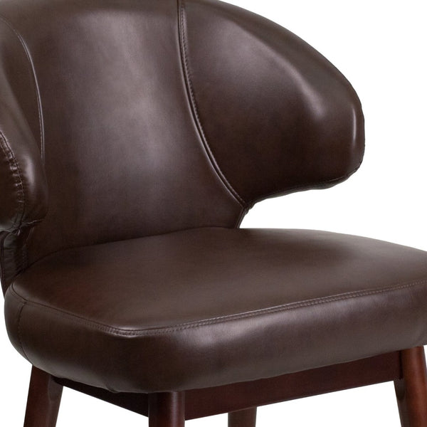 English Elm Comfort Brown LeatherSoft Side Reception Chair with Walnut Legs - Stylish, Durable, and Versatile! BT-4-BN-GG