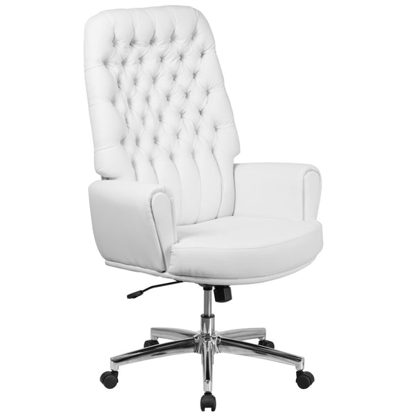 English Elm Rochelle High Back Executive Swivel Chair - Luxurious White LeatherSoft with Adjustable Comfort & Style BT-444-WH-GG