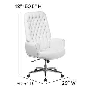 English Elm Rochelle High Back Executive Swivel Chair - Luxurious White LeatherSoft with Adjustable Comfort & Style BT-444-WH-GG