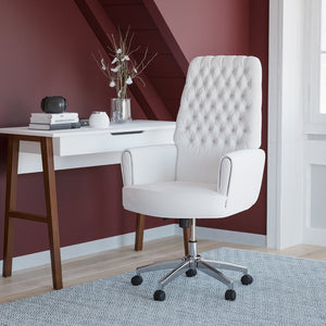 English Elm Rochelle High Back Executive Swivel Chair - Luxurious White LeatherSoft with Adjustable Comfort & Style BT-444-WH-GG