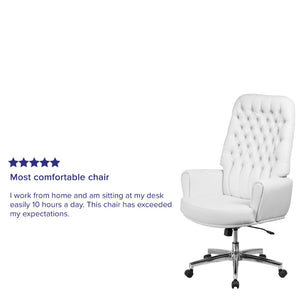 English Elm Rochelle High Back Executive Swivel Chair - Luxurious White LeatherSoft with Adjustable Comfort & Style BT-444-WH-GG