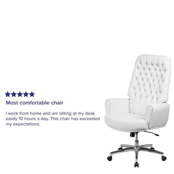 English Elm Rochelle High Back Executive Swivel Chair - Luxurious White LeatherSoft with Adjustable Comfort & Style BT-444-WH-GG