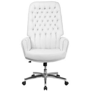 English Elm Rochelle High Back Executive Swivel Chair - Luxurious White LeatherSoft with Adjustable Comfort & Style BT-444-WH-GG