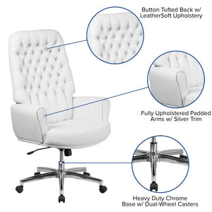 English Elm Rochelle High Back Executive Swivel Chair - Luxurious White LeatherSoft with Adjustable Comfort & Style BT-444-WH-GG