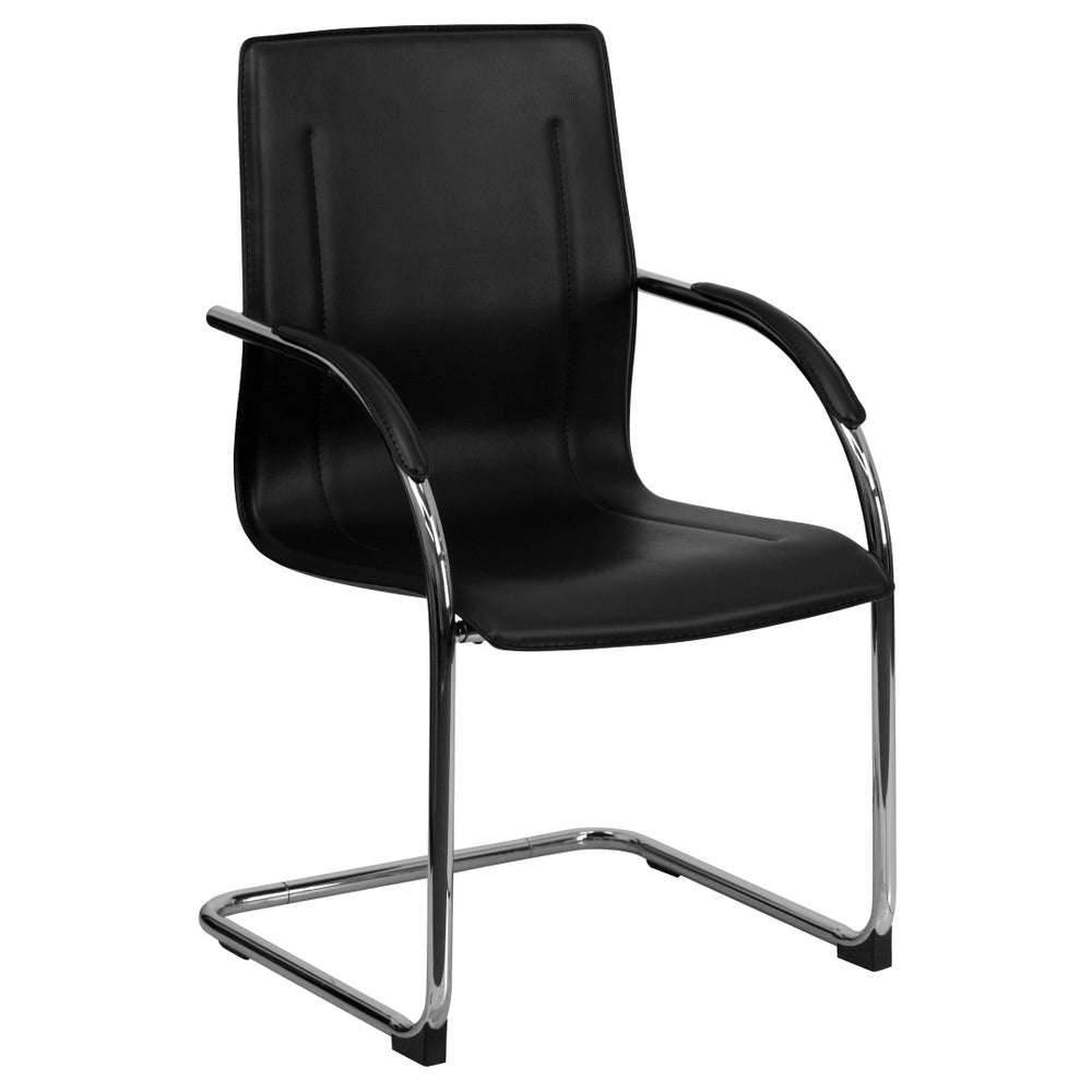 English Elm Valrico Modern Black Vinyl Reception Chair with Chrome Sled Base for Comfort & Style in Offices BT-509-BK-GG