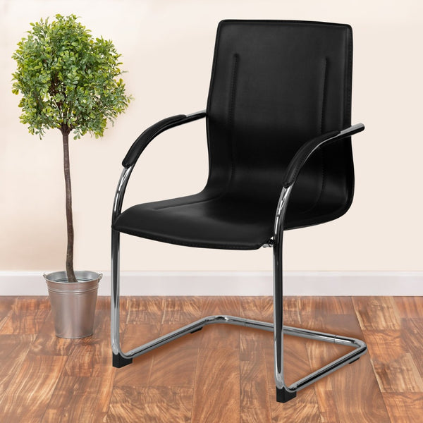 English Elm Valrico Modern Black Vinyl Reception Chair with Chrome Sled Base for Comfort & Style in Offices BT-509-BK-GG