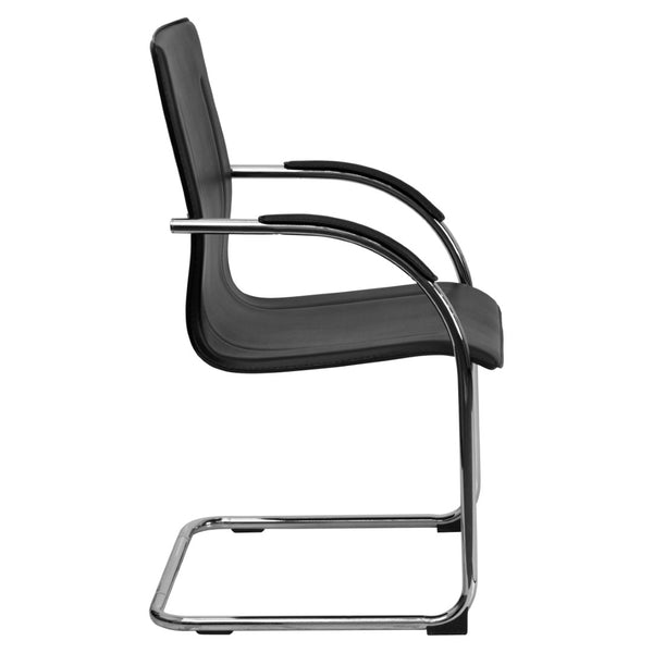 English Elm Valrico Modern Black Vinyl Reception Chair with Chrome Sled Base for Comfort & Style in Offices BT-509-BK-GG