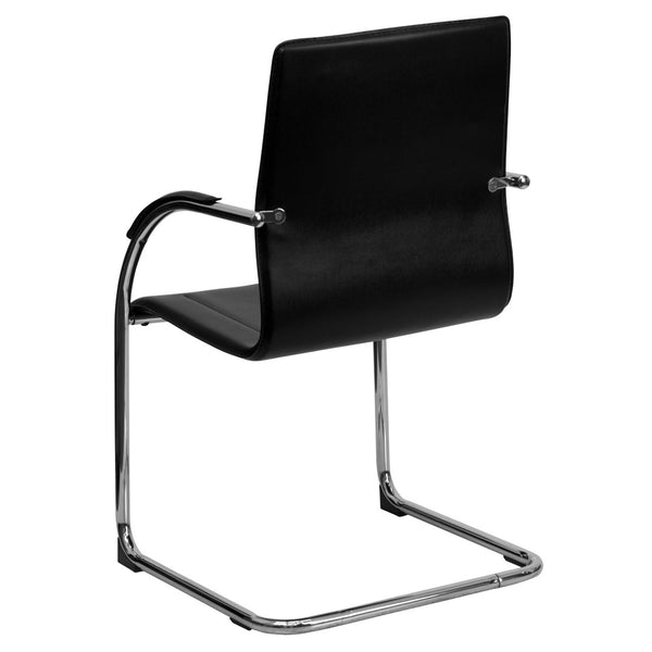 English Elm Valrico Modern Black Vinyl Reception Chair with Chrome Sled Base for Comfort & Style in Offices BT-509-BK-GG